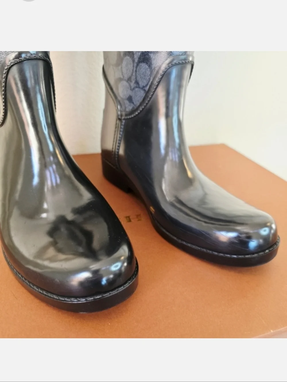 Coach Tristee Black Grey Knee High Winter Rain Boots US 8